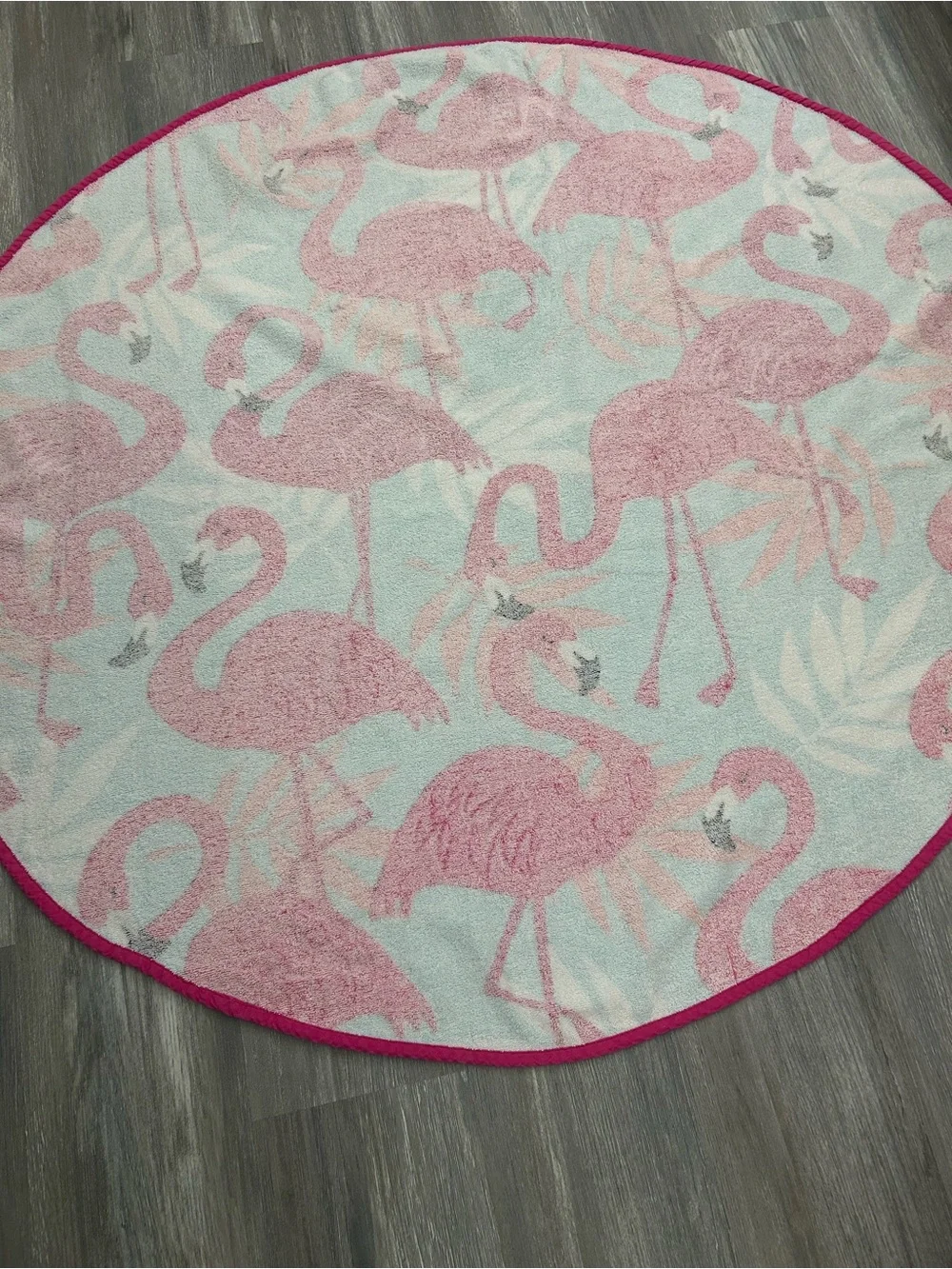 NWOT  Flamingo beach towel, 48” round